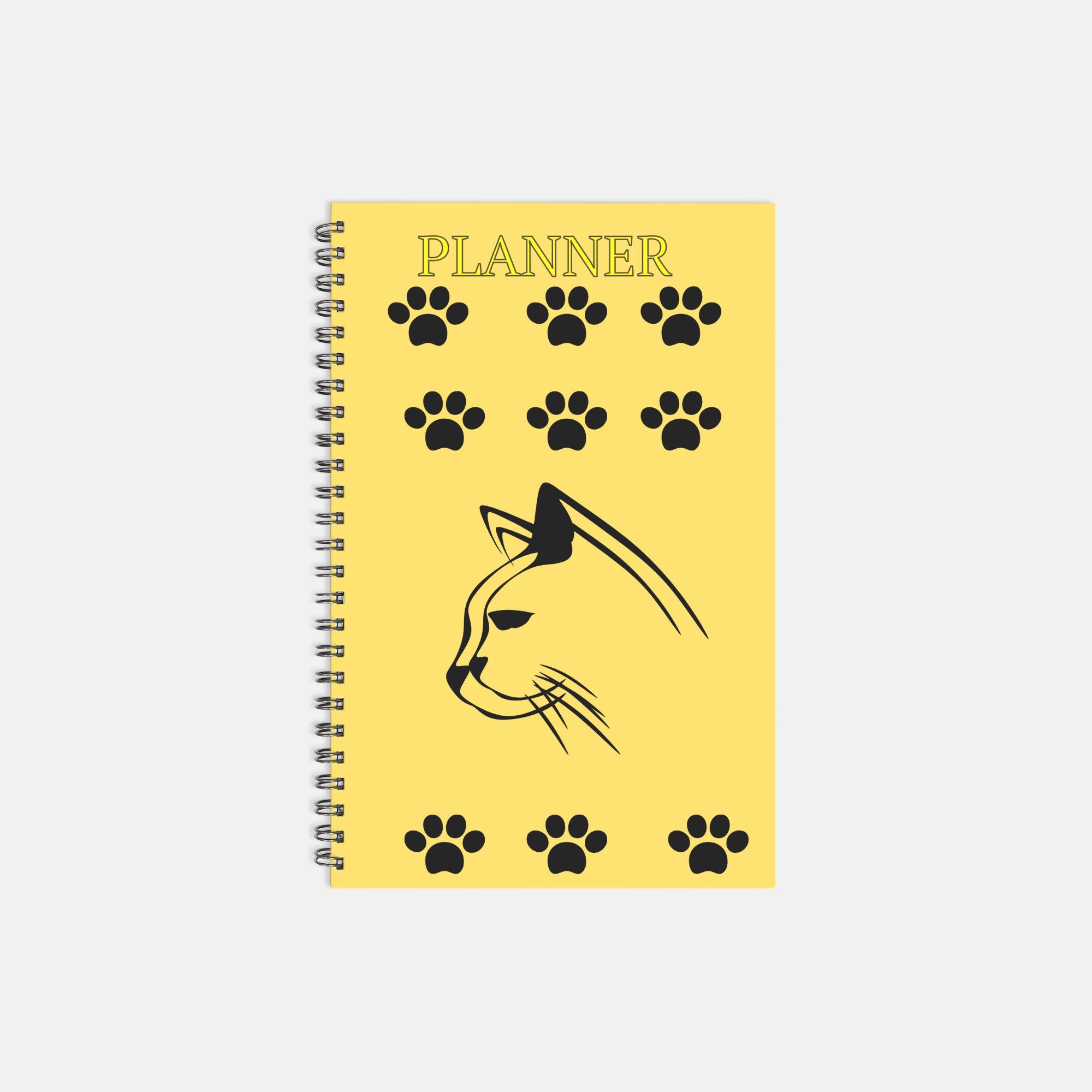 Planner Hardcover Spiral 5.5 x 8.5 - Cat in Yellow