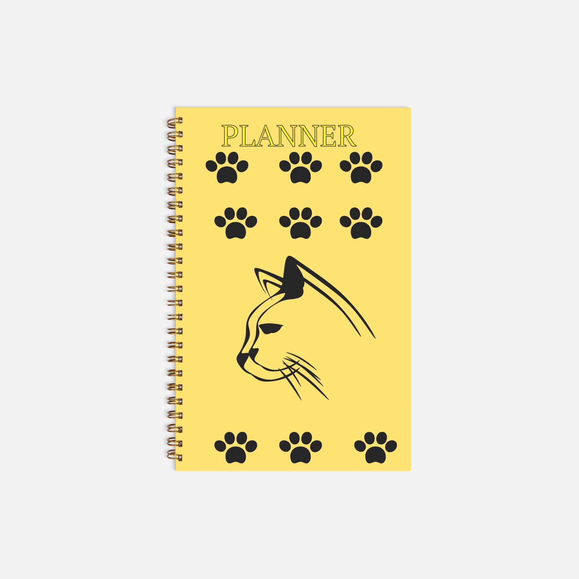 Planner Hardcover Spiral 5.5 x 8.5 - Cat in Yellow