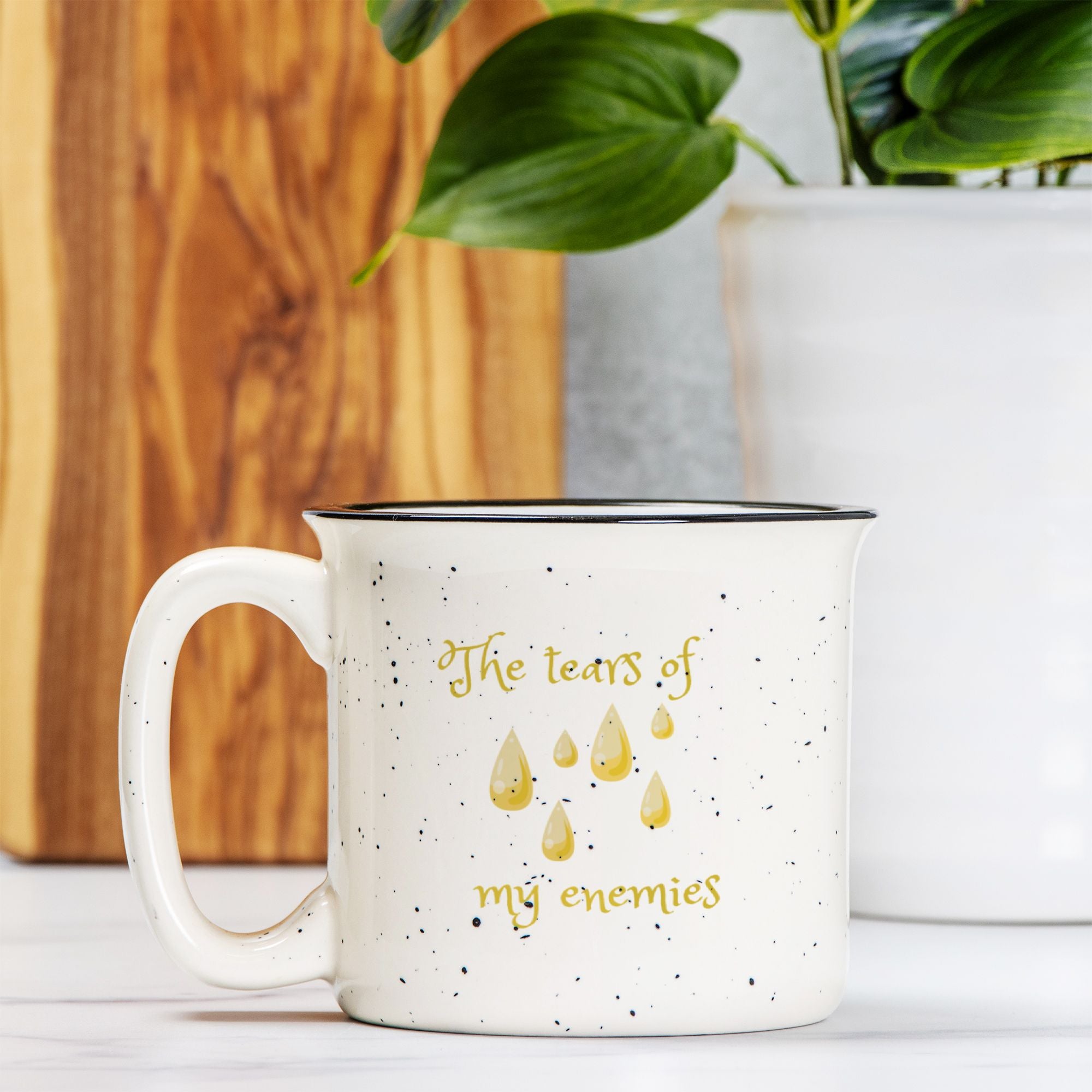 tears of my enemies ( Ceramic Camp Mug Speckled Cream 13oz