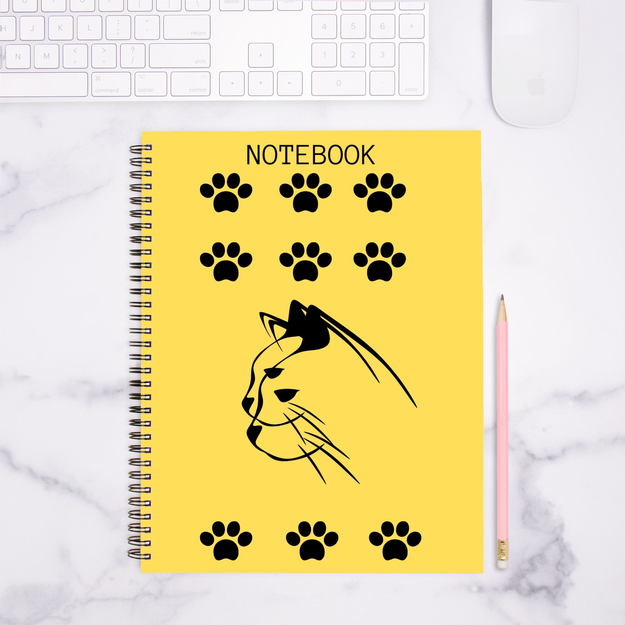 Cat in Yellow(Notebook Hardcover Spiral 8.5 x 11)