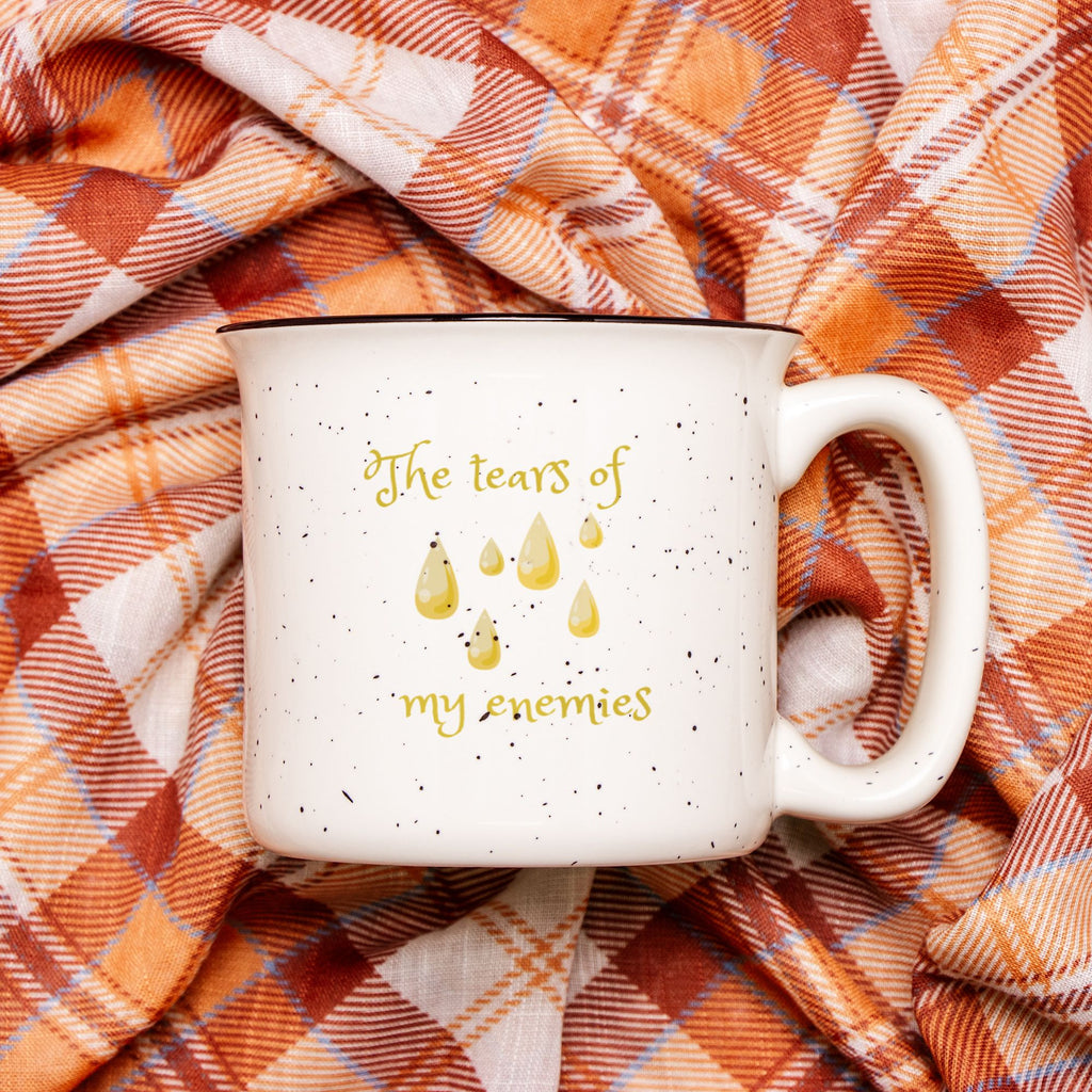tears of my enemies ( Ceramic Camp Mug Speckled Cream 13oz